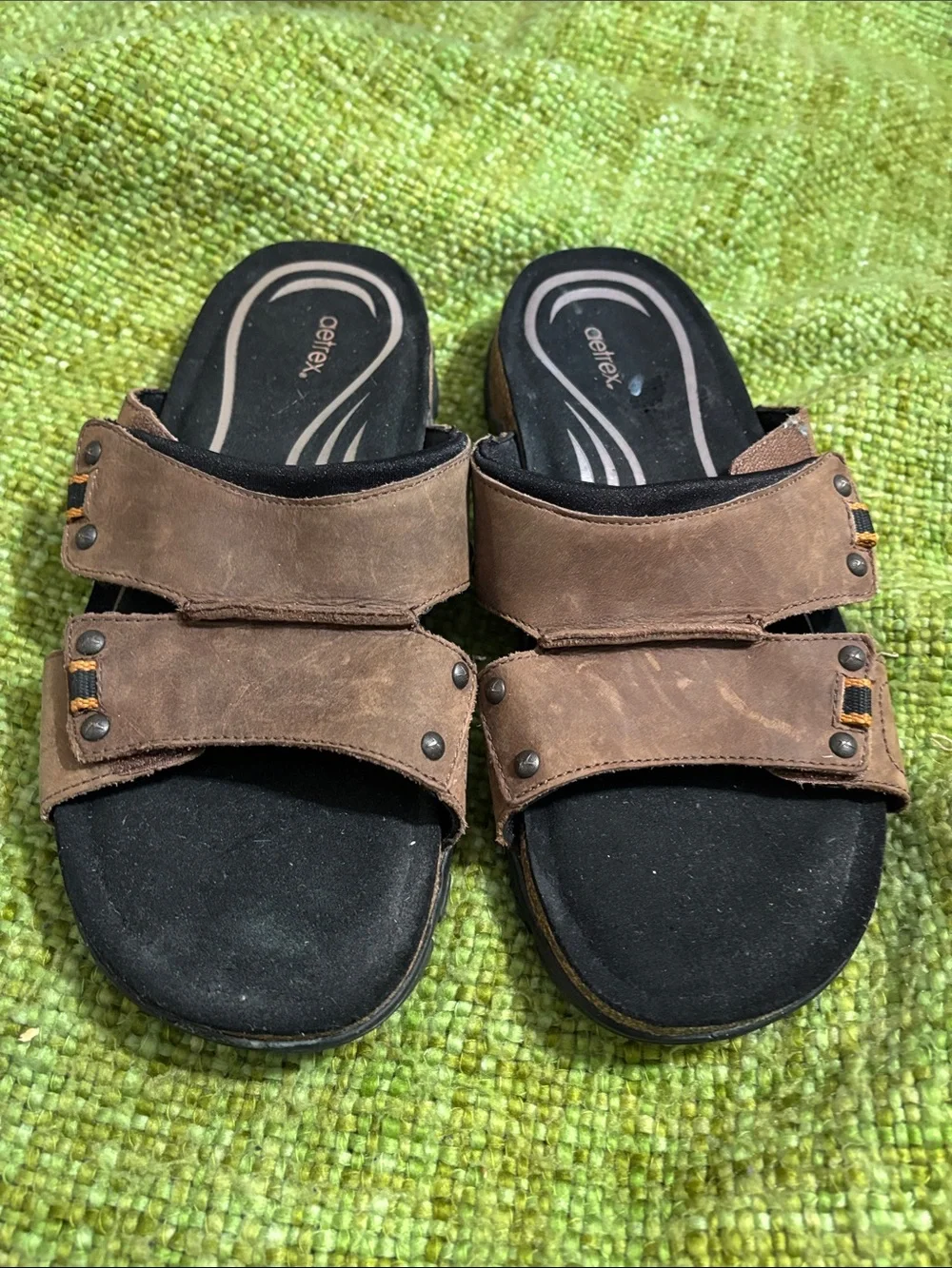 Aetrex Men's Brown and Black Dual-Strap Slide Sandals
